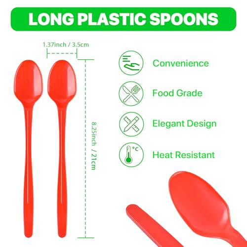 Heavy Duty Disposable Plastic Spoons - Long Handle for Ice Cream & Cocktails (96 Pack)