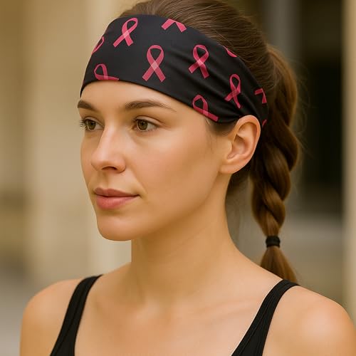 Heyiminy 3-Pack Pink Ribbon Headbands for Breast Cancer Awareness Women’s Hair Accessories