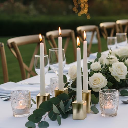 LETINE 12pcs Gold Vertical Stripe Glass Candle Holders Set