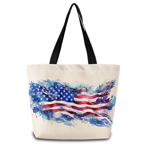 USA Flag Reusable Tote Bag - Lightweight Grocery Shoulder Handbag