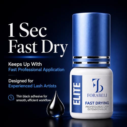 Forabeli Elite Eyelash Extension Glue, 5ml - Professional 1 Sec Dry Black