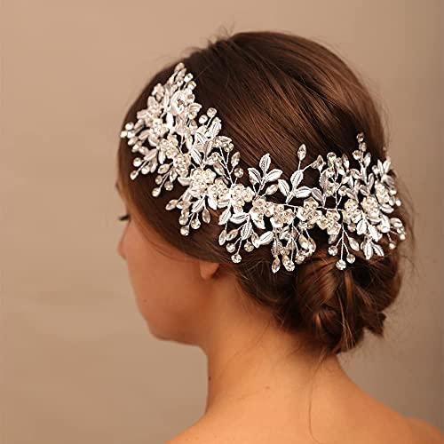 Rose Gold Bridal Hair Vine with Crystals and Pearl Flowers