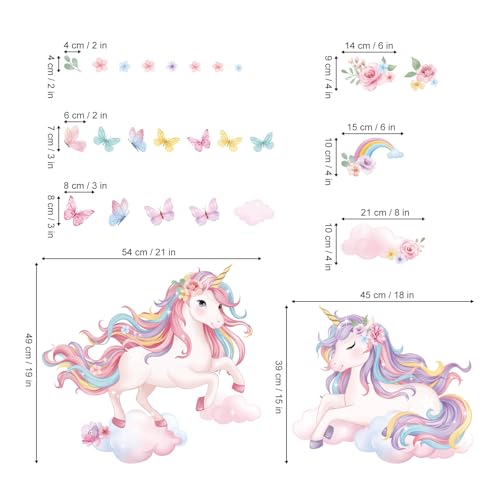 Wondever Unicorn Wall Decals - Large Peel and Stick Stickers for Kids Room