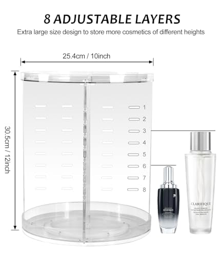 AMEITECH 360° Rotating Makeup Organizer with 8 Layers & Brush Holder