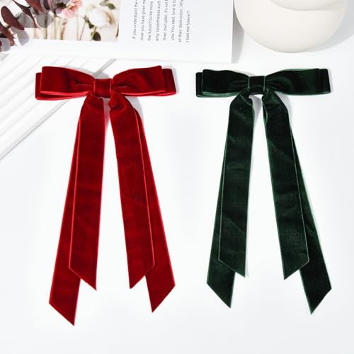 Aileam 2PCS Velvet Hair Bows with Clips - Wine Red & Green Accessories for Girls & Women