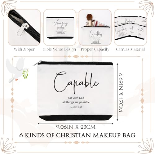 Huhumy Christian Makeup Bag Set with Inspirational Words, Black & White, 12 Pcs