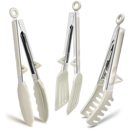 9-Inch Silicone Tongs Set with Kickstand - 3 Versatile Kitchen Utensils