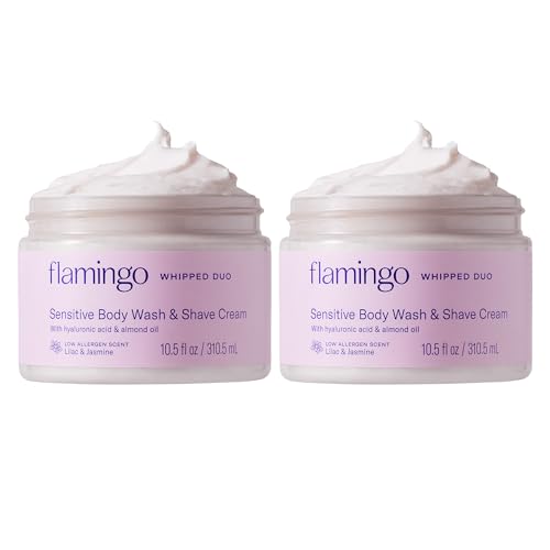 Flamingo Whipped Shave Cream for Sensitive Skin and Body Wash for Women - (2 Pack) 10.5 fl oz- Made with Hyaluronic Acid and Almond Oil
