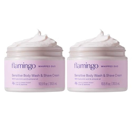 Flamingo Whipped Shave Cream for Sensitive Skin and Body Wash for Women - (2 Pack) 10.5 fl oz- Made with Hyaluronic Acid and Almond Oil