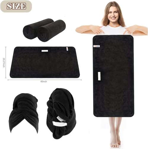 SUNLAND Microfiber Hair Towel 2-Pack, 20x40 Inch Black