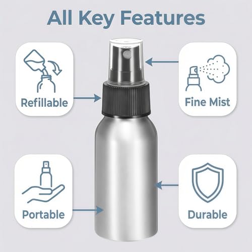 100ml Aluminum Spray Bottles Set of 3 with Black Pump - Essential Oil & Perfume Atomizers