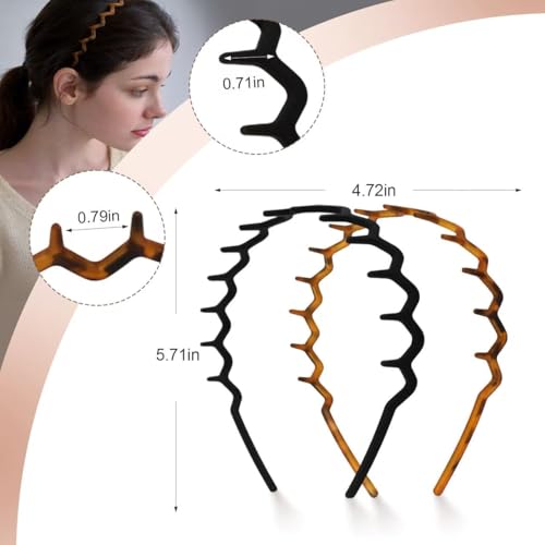 2-Pack Non-Slip Zig Zag Headbands for Women - Tortoise & Black