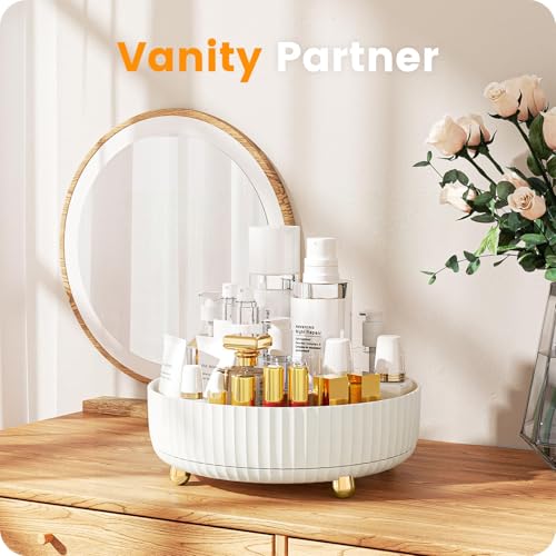 A-LuGei 11-Inch White Perfume & Makeup Organizer with Lazy Susan Rotation