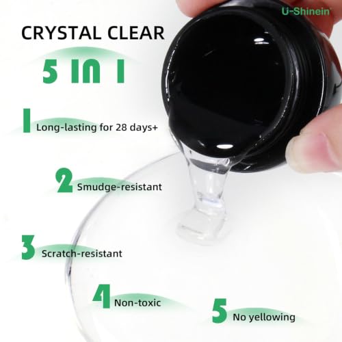U-Shinein 5-in-1 Clear Non-Sticky Builder Gel & Top Coat - No Wipe, Long Lasting, Nail Extension & Decoration