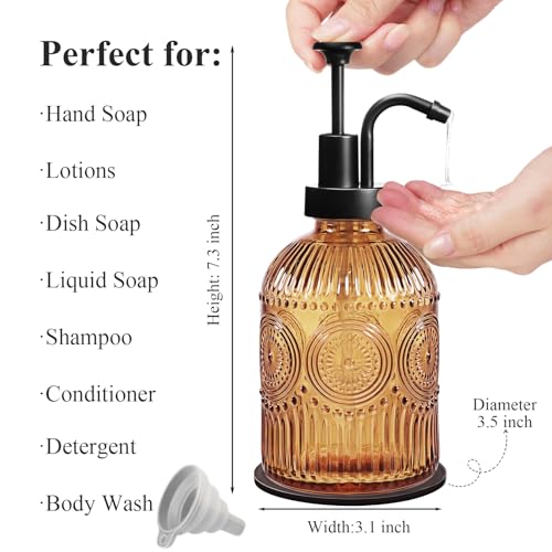 Vintage 12oz Glass Soap Dispenser with Pump for Kitchen & Bathroom