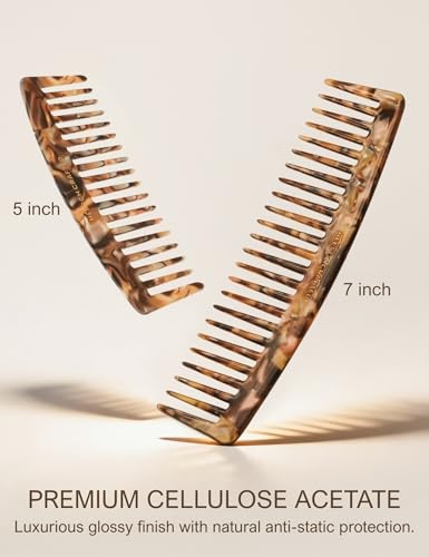 Heesch Amber Wide Tooth Comb Set for Curly & Thick Hair - 5 & 7 Inch Travel & Styling Comb
