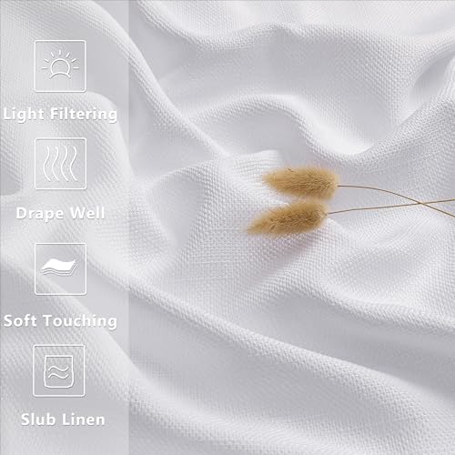 Gwine White Faux Linen Curtains - 30 Inch Length, 2 Panels