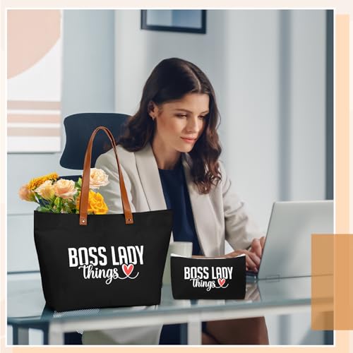 Boss Lady Tote Bag for Women - Canvas Gift Bag for Bosses Day, Black