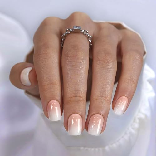 Vanilla Cream Press On Nails - Short Square Peach Ombre, 32Ct