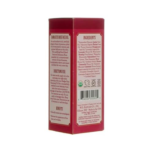 Badger Face Oil, Damascus Rose- For Dry/Delicate Skin 1 fl oz (29.5 ml) - 2 Pack#