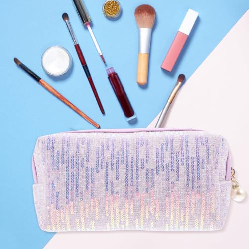 CALLARON Glitter Makeup Bag - Portable Pink Sequin Cosmetic Pouch