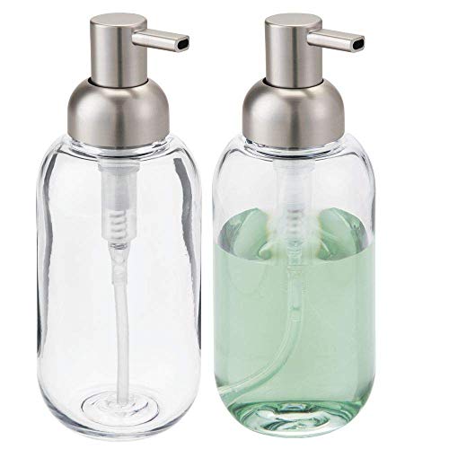 mDesign Refillable Liquid Soap Dispenser - Clear/Brushed, 2 Pack