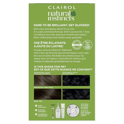 Clairol Natural Instincts Demi-Permanent Hair Dye, 2 Black | Ammonia?Free, Vegan Hair Color with Coconut Oil & Aloe Vera | Pack of 1