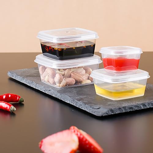 Square Disposable Sauce Cups Set - 50 Pack, 4 Sizes, Eco-Friendly