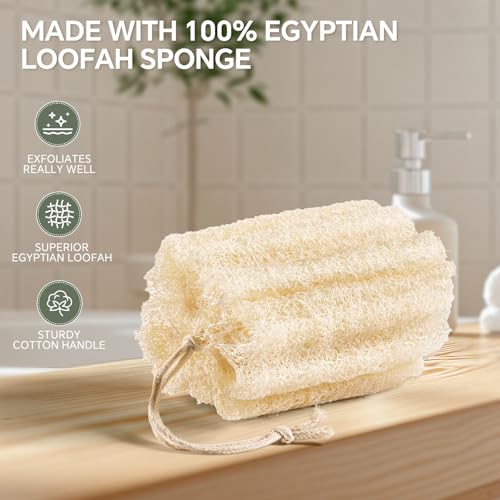 Natural Egyptian Loofah Sponge 3-Pack - Exfoliating Shower Scrubber