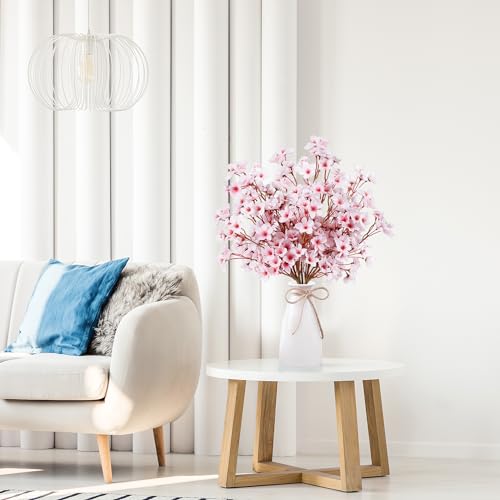 Artificial Cherry Blossom Flowers - 4 Faux Silk Stems for Home Decor