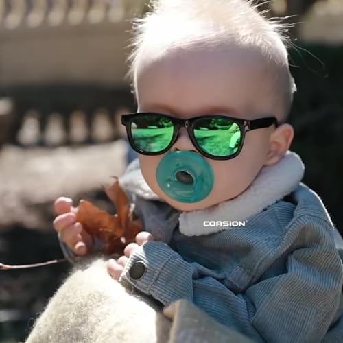COASION Bendable Polarized Baby Sunglasses with Silicon Strap - Dark Blue/Grey, 0-24M