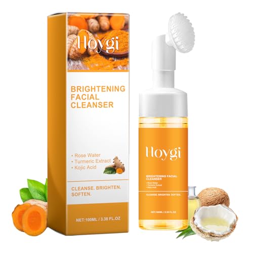 HOYGI Turmeric Face Wash with Brush - 1 Pack, Foaming Facial Cleanser for All Skin Types, 3.38 Fl Oz