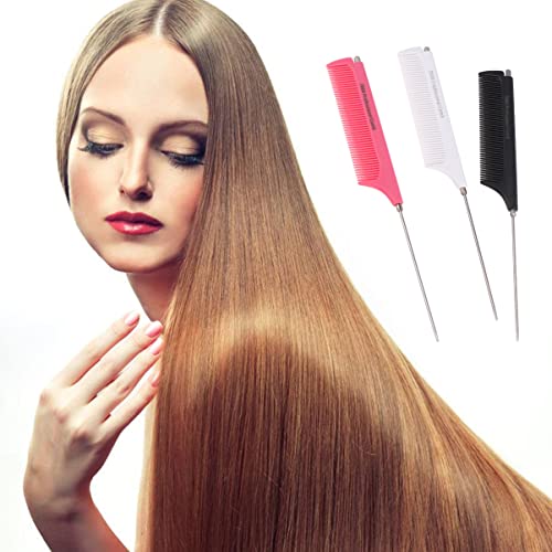 Minkissy Pointed Tail Comb Set - 3 Steel Combs for Hair Styling