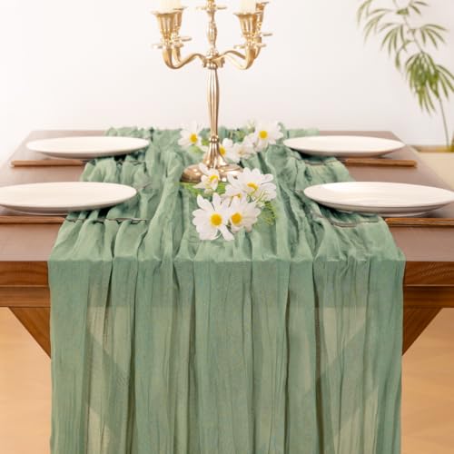 Sage Green Cheesecloth Table Runner - 10FT Rustic Gauze for Weddings