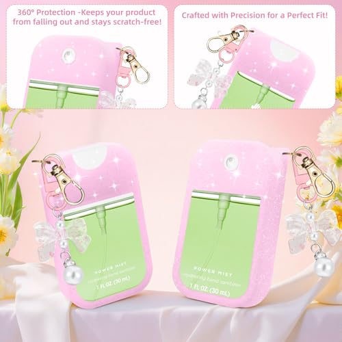 Touchland Hand Sanitizer Silicone Case with Bow Keychain - Pink/Purple/White