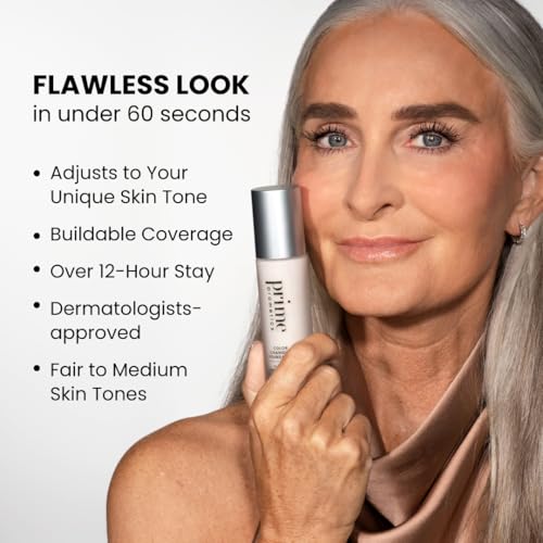 Prime Prometics Color Changing Foundation for Mature Women ? Instantly Adapts to Your Skin Tone ? Buildable Light-to-Medium Coverage ? 12-Hour Wear ? Natural Dewy Finish ? Hypoallergenic