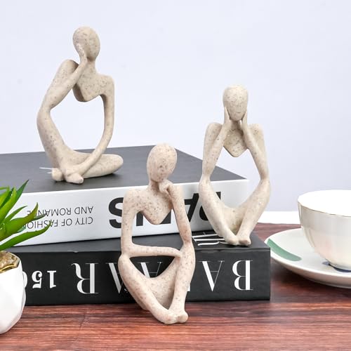 JINGIHE 3PCS Thinker Statue Set - Abstract Sandstone Resin Decor