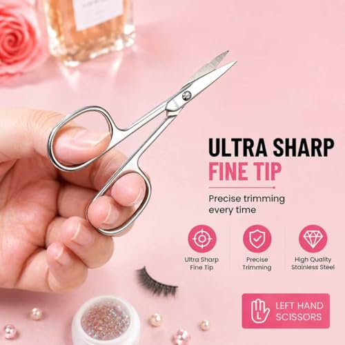LIVINGO Left-Handed Curved Nail Scissors for Precise Manicure & Cuticle Care