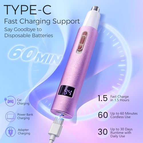 Yunmiss LED Display Eyebrow & Nose Hair Trimmer Clipper for Men Women,2026 Rechargeable 2 in 1 Painless Ear & Facial Hair Trimmer with Powerful Motor and Dual-Edge Blades Easy Cleansing (Purple)