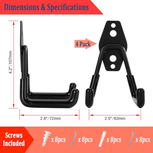 Heavy-Duty Garage Hooks - 4 Pack Utility Storage Organizer