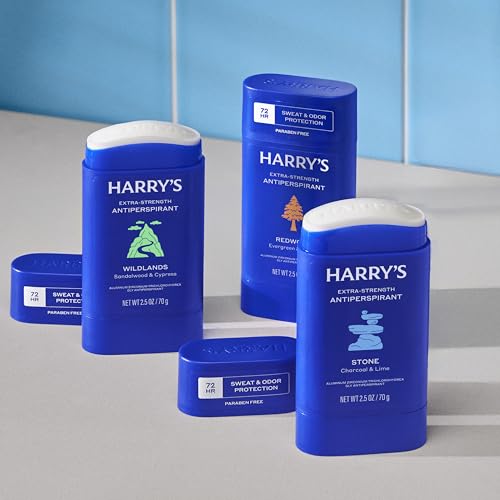 Harry's Extra-Strength Antiperspirant Deodorant, Sweat & Odor Control Antiperspirant for Men, Variety Pack - Stone, Redwood, Wildlands, 2.5 oz Pack of 3