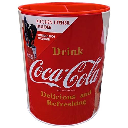 Coca-Cola Round Utensil Holder - Red, 5" Diameter, 6.5" Height