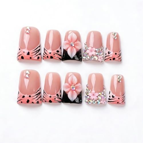 Peachoo Handmade Short Duck Press-On Nails 3D Animal Floral Design - Variation YA26032606