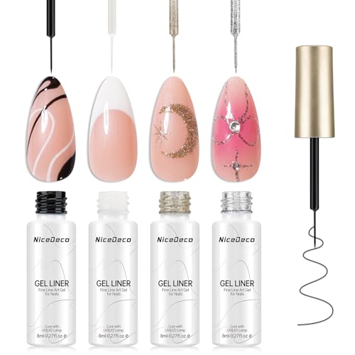 Nicedeco Gel Nail Art Liner Set - 4 Color Metallic & Classic French Manicure