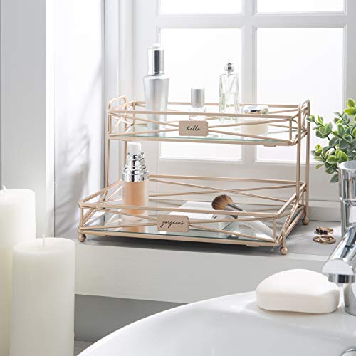Home Details 2-Tier Mirrored Vanity Tower – Rose Gold Makeup Organizer