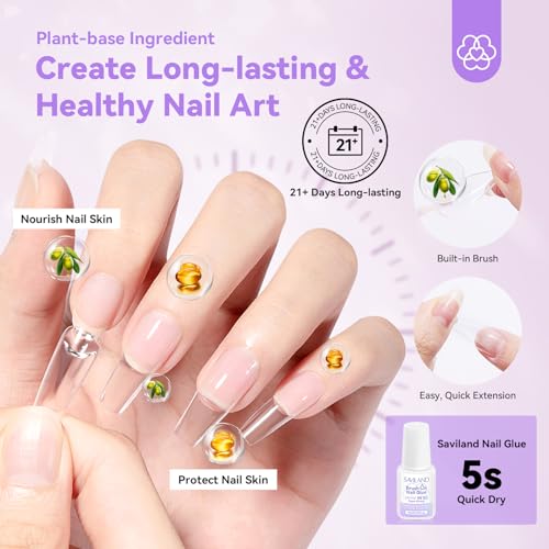 Saviland Professional Nail Glue and Remover Kit with Castor Oil & Vitamin E
