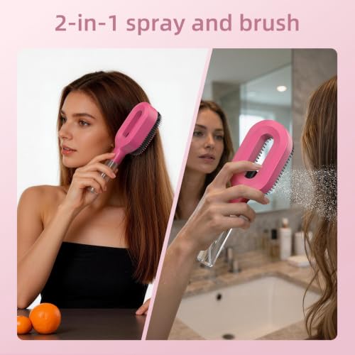 Olatay 2-in-1 Portable Misting Hair Brush with Water Spray - Rose Red