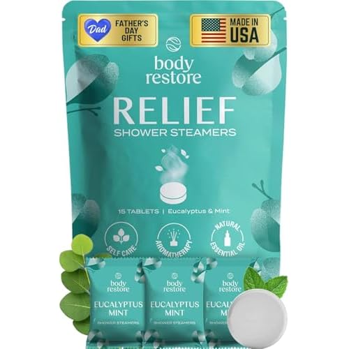 Body Restore Shower Steamers Aromatherapy 15 Pack ? Fathers Day Gift for Dad, Birthday Gifts for Women & Men, Spa Stress Relief & Relaxation Self Care Gifts ? Premium Eucalyptus Essential Oil Tablets