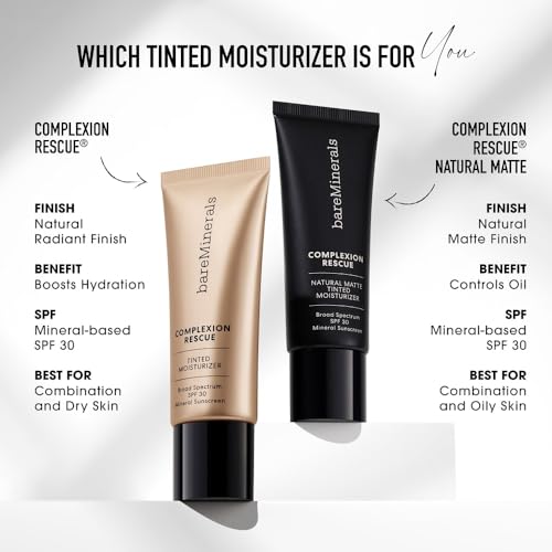 bareMinerals Complexion Rescue Tinted Moisturizer with SPF 30, Hydrating Tinted Mineral Sunscreen with Hyaluronic Acid, Sheer-to-Light Coverage, Multi-tasking, Skincare Infused Makeup