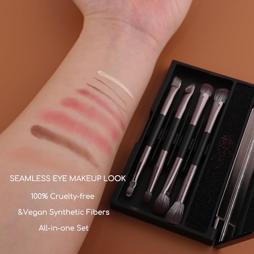 ENERGY 4-Piece Travel Eye Makeup Brush Set with Mirror Case